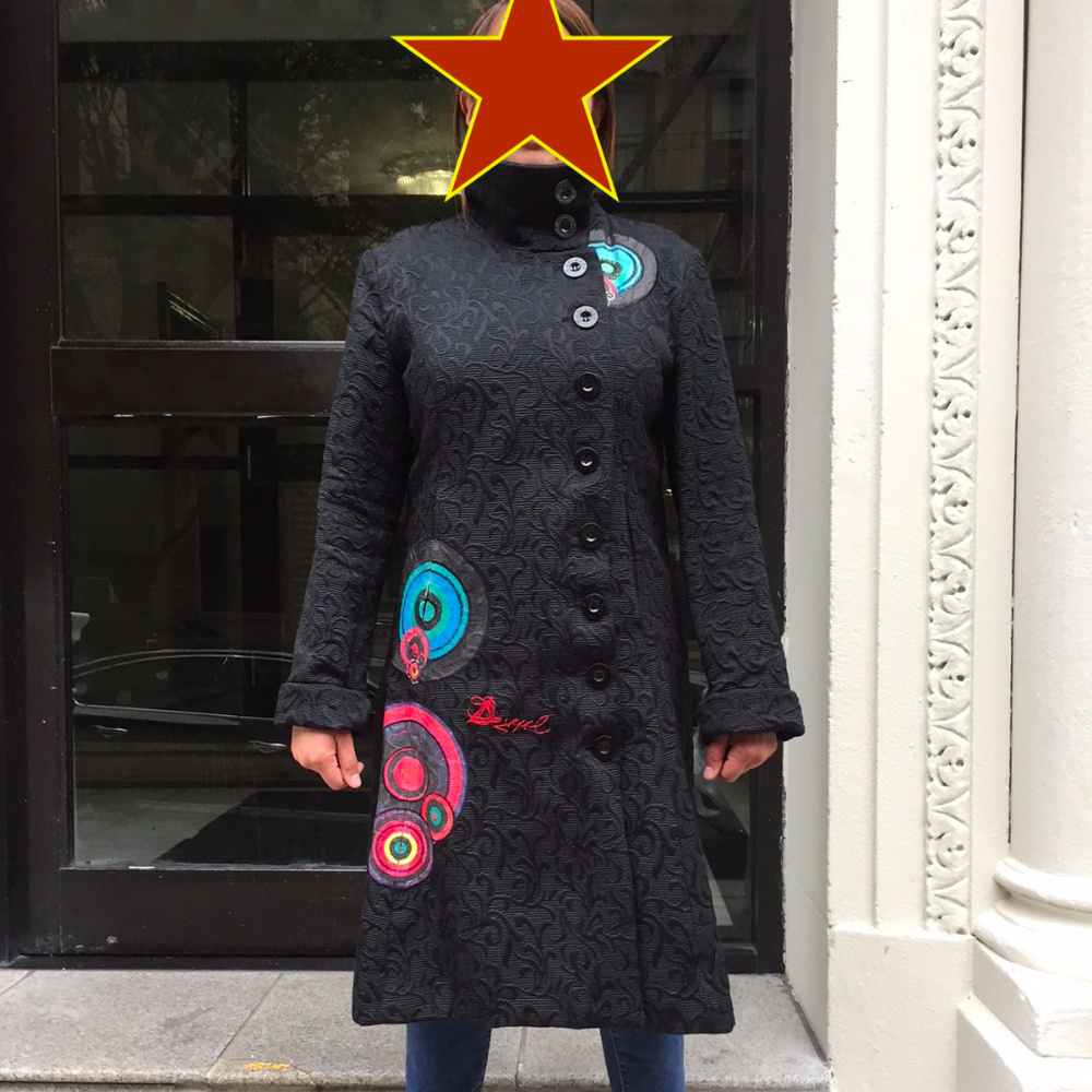 Desigual Coat, 44 (US12/XL) embroidered, painted